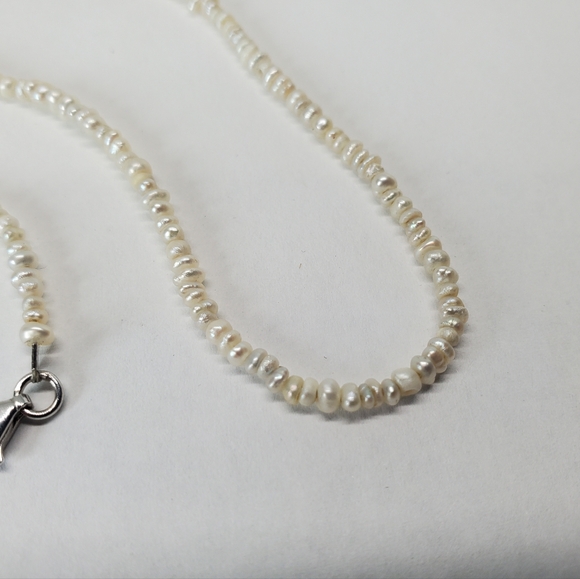 Baroque Seed Pearl Bead Sterling Silver Necklace - Picture 5 of 7